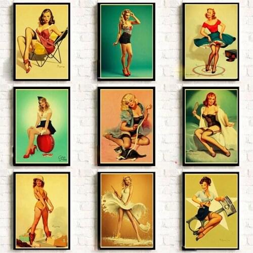 Vinatge World War II Sexy Pin up Girl Retro Poster Kraft Paper Printed Sexy Lady Art Posters and Prints Wall sticker