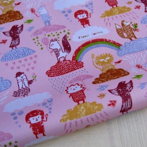 140cmx50cm PVC coated waterproof fabric - Cartoon - Squirrel / Lion / Monkey /Fox- Pink (WF283 )