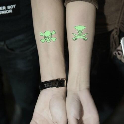 Waterproof Temporary Luminous Tattoo Sticker Skull Hand Anchor Pirate Sign Bone Eye Fist Knife Flash Fake Tatto for Women Men