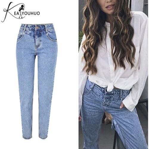 New 2019 Bleached Slim High Waist Skinny Pencil Jeans Woman Denim Jeans Pants Boyfriend Jeans For Women Female Pockets Trousers