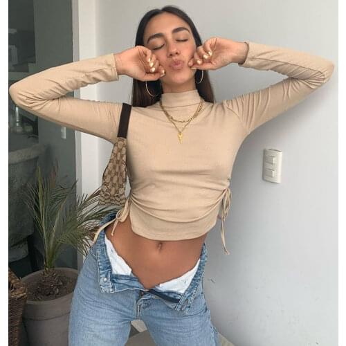 Womens Pullover High Neck Pleated Long-sleeved Top 2021 New Sexy Short Cropped Bottoming Shirt Womens Solid Color Sweater