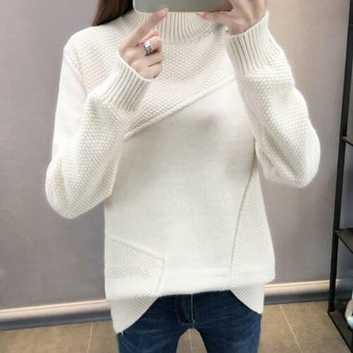 Nice Womens Spring Autumn Sweaters Long Sleeve Casual Ladies Jumper Half Turtleneck Knitted Tops Solid Pullovers for Female