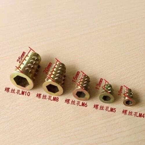 10/20/50Pcs M4 M5 M6 M8 M10 Zinc Alloy Thread For Wood Insert Nut Flanged Hex Drive Head Furniture Nuts