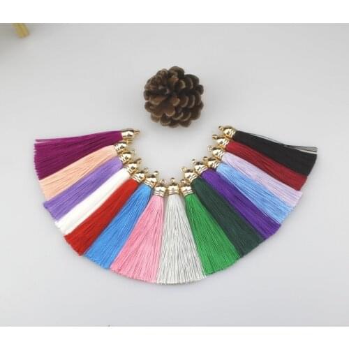 10pc 8cm Long Silk Tassel Brush with Rose Gold Caps for Earrings Tassel Charms Pendant Fit DIY Jewelry Making Material