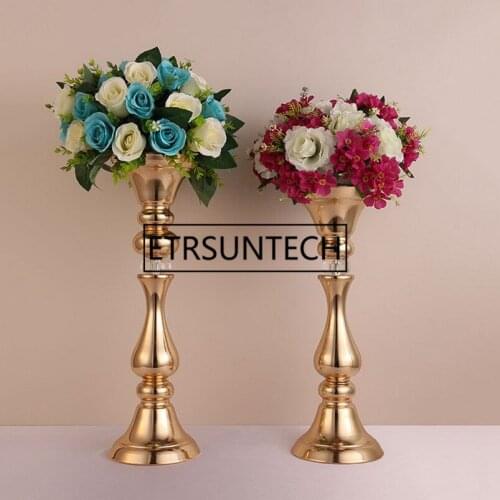 10pcs Gold flower rack 45cm 50 cm tall candle holder wedding table centerpieces vase decoration event party road lead