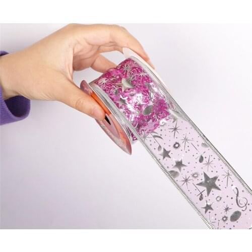 10 Yards) 9M Bronzing Musical Notes Christmas Ribbon With Wire Star Xmas Tree Decoration Gift Packaging Ribbon New Year Decor