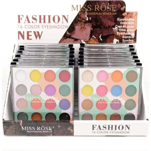 7001-007R12 Black bottom with transparent lid square compact,16-colors eyeshadow. 2 sets colors of 12 display boxes package