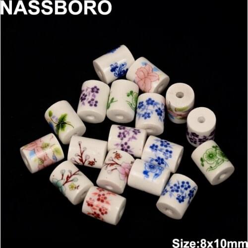 8x10MM Cylinder Ceramic Beads Charms Flower Pattern Porcelain Beads For Jewelry Making Big Hole Bead DIY Bracelet Necklace Craft