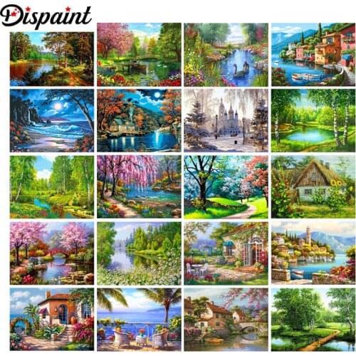Dispaint 5d Diamond Painting Full Square/Round "House scenery" Picture Of Rhinestone DIY Diamond Embroidery Home Decor