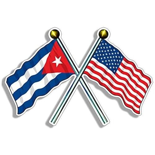 Car sticker USA and Cuba Waving Flags on Poles Sticker (American Cuban) Sunscreen waterproof PVC 12.7cmX7.62cm