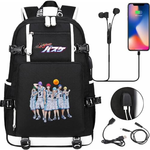 Anime Kurokos Basketball Prints USB Boy Girl Kids Book Bag Large Capacity Teenagers Schoolbags Women Men Laptop Travel Backpack