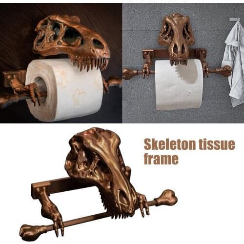 Skull Toilet Paper Holder Bathroom Tissue Storage Dinosaur Tissue Holder Decorative Standing Kitchen Towel Hanger Rack Shelf
