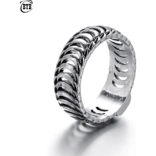 Ancient Silver color Tire Pattern Mens Buddha Chain Link Finger Ring Jewelry To Women Gifts Punk Biker Wide Chain Buddha Ring