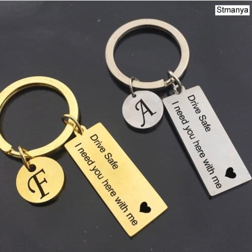 DIY Key chain A-Z English Letters Car Keychain "Drive Safe I need you here with me" Couples Valentine Gift Men Women Key Ring