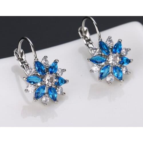 Elegant Fashion Leaves Flower Crystal Zirconia Earrings Bridal Wedding Hoop Earrings for Women
