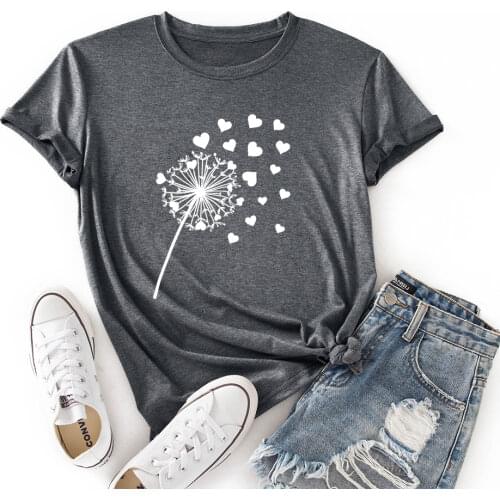 Women Crew Neck Short Sleeve Casual Summer T-shirts Love Dandelion Graphic Tee Tops Female Clothes Shirts for Woman