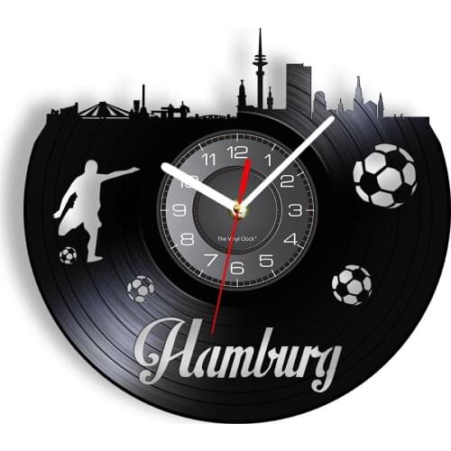 Germany Hamburg Cityscape Laser Cut Longplay Wall ClocK For Football Fans Re-purposed Retro Black Hanging Home Decor Artwork