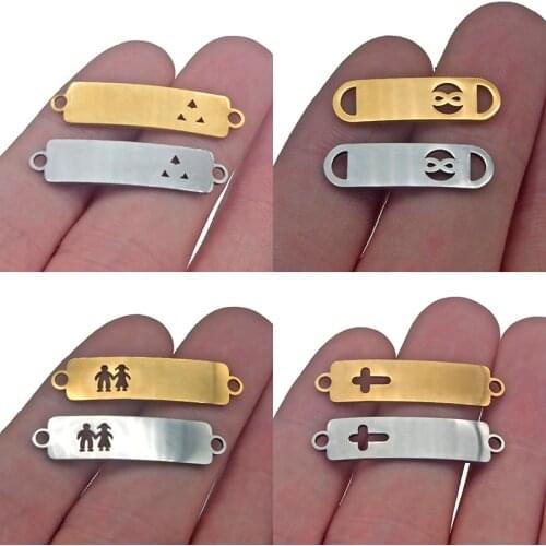 Engraving Nameplate Couple Bracelet Stainless Steel Gold Bending Tag Charm Connector Bracelets Family Child Lover Valentines Day
