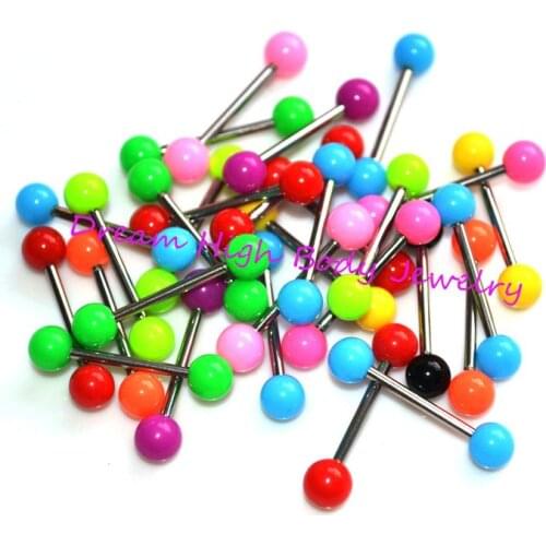 New Neon Tongue Body Piercing Ring Studs UV Ball Wholesale 16mm Straight Fashion 14G 200pcs/lot