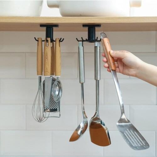 360 Degrees Rotated Kitchen Hooks Self Adhesive 6 Hooks Home Wall Door Hook Handbag Clothes Ties Bag Hanger Hanging Rack