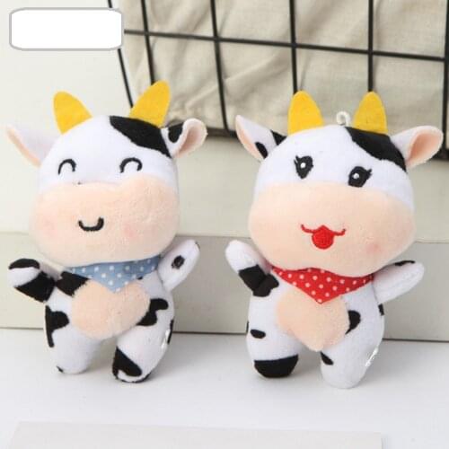 Mascot doll creative cartoon cow animal with Tie cute soft Keychain 12cm bag decoration cute Couples Pendant chirstmase gift