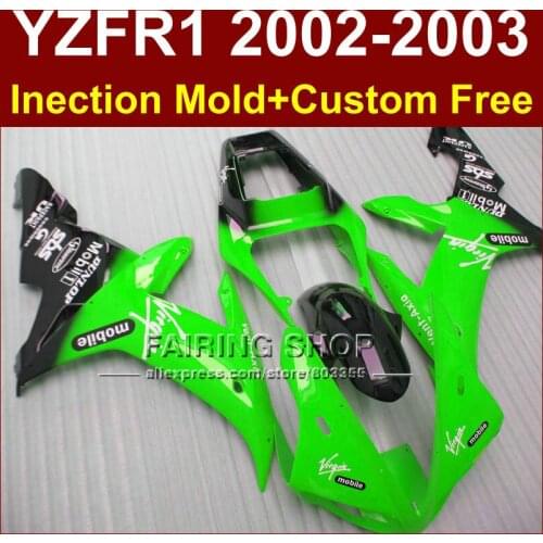 Hot sale mobile green custom fairing for YAMAHA bodyworks 02 03 YZF1000 YZF R1 2002 2003 yzf r1 body parts Aftermarket +7gifts