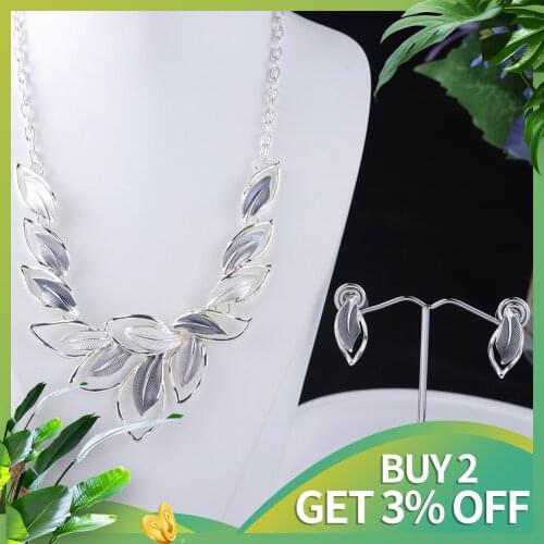MeiceM Women Enamel Jewelry Sets Original Design Leaf Drop Earrings Necklace Female Luxury Necklaces Set for Wedding Gifts