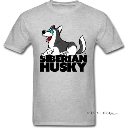 Cute Men Tshirt 2018 Letter T-shirt Grey T Shirts Siberian Husky Cartoon Dog Printed Summer/Fall Tops & Tees Crewneck Clothing
