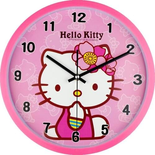 Cartoon Hello K*it*ty Round Shape Home Wall Clock Color Random