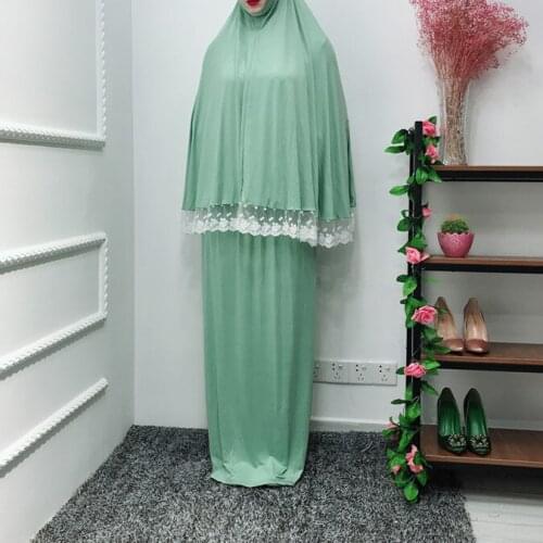 Muslim Two Piece Set Women Prayer Garment Ramadan Musulman Ensembles Robe Lace Maxi Skirts Kaftan Islamic Clothing Long
