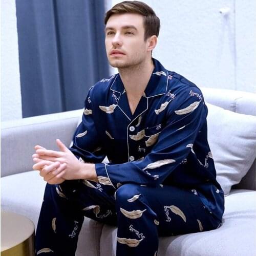 Mens Long Sleeves Youth Leisure Homewear Silk Satin Suit Home Clothes New Style Students All Seasons Plus Size Nightgown J028