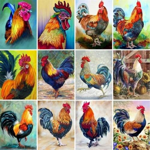 GATYZTORY Framed Cock Animals DIY Painting By Numbers Kit Canvas Drawing Picture Wall Art Paint By Number For Home Decors Gift