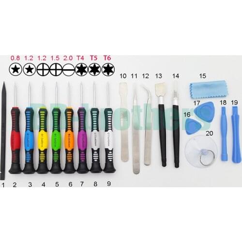 20 in 1 High Quality Opening Repair Tools Kit Magnetic Screwdriver Set For iPhone Tablet Tool With Jerry Bag Package 20sets/lot