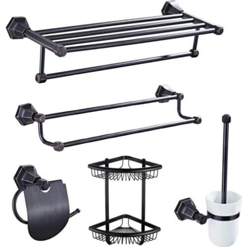 Bathroom Hardware Set ORB Towel Rack Paper Holder Towel Ring Single Towel Bar Solid Brass Bathroom Accessories Set