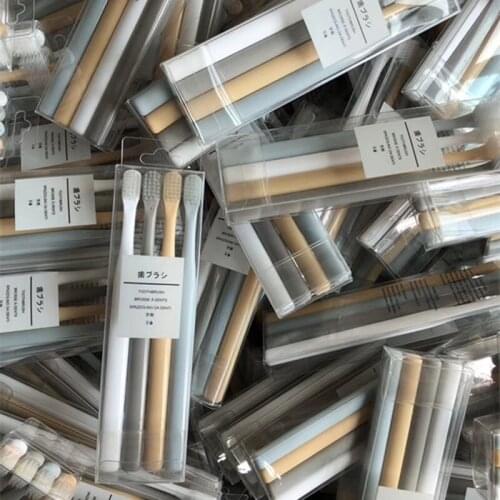 4 Pcs/BoxToothbrush Soft Oral Hygiene Wheat Straw Handle Charcoal Solid Portable Couple Toothbrushes with Box Party Gift