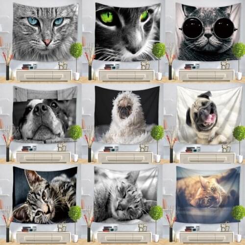 Indian Elephant Painting Animal Pug Dog Wall Hanging Gobelin Polyester Tapestry Living Room Decor Home Decoration