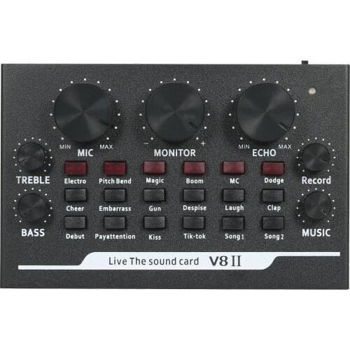 New version V8II USB Live Sound Card BT Accompaniment Audio Mixer Sound Effects Broadcast Recording Sound Card V8II sound card