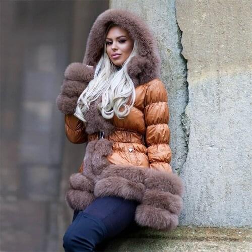 FURSARCAR New 2021 Winter Warm Down Jacket Women Furry Real Fur Collar White Duck Down Jacket Winter Down Coat With Hooded