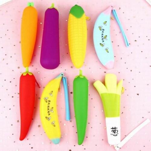200pcs New Large Capacity Zipper Eggplant Peas Bean Pod Corn Shaped Pencil Case Creative Silicone Pen Bag Student Pencil Bag