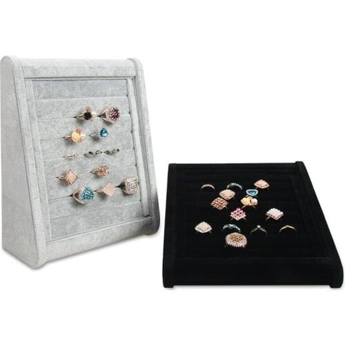 Wood+Velvet Earrings Ring Organizer Ear Studs Jewelry Display Stand Holder Rack/Box Showcase Tray 3 Colors 23cm*18.5cm*8.5cm