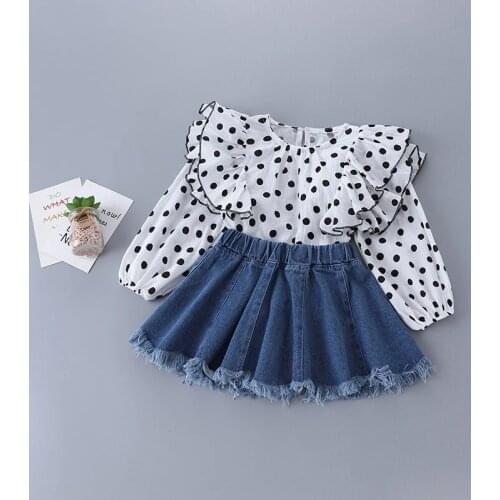 2-7 Years High Quality Spring Girl Clothing Set 2021 New Fashion Casual Dot Shirt + Skirt Kid Children Girls Clothing