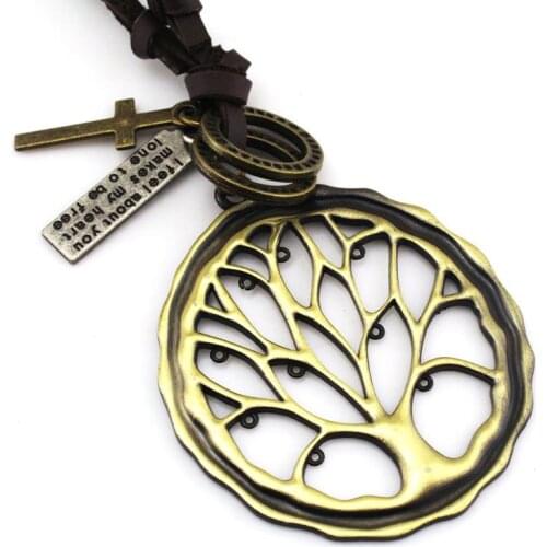 Life Tree Necklace Pendant Vintage Retro Style Cute Punk Gothic Long Leather Chain Family Women Men Girl Mother Love Jewelry Bid