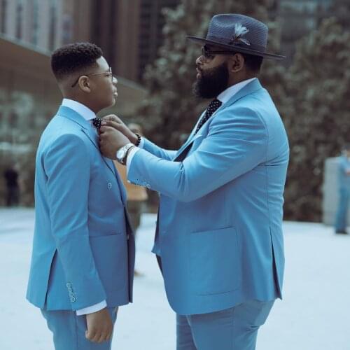 Jacket+Pants+Vest) Fashion Parent-child outfit Blue Slim Fit Peak Lapel Wedding Man Suit 3 Piece Formal Man Blazer Custom Made