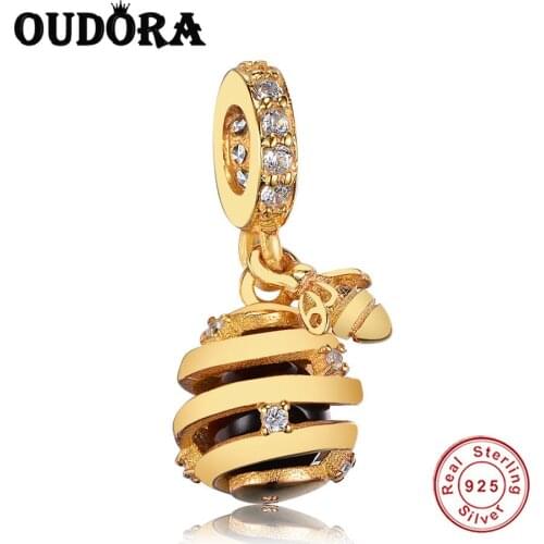 925 Sterling Silver Pendant Gold Bee Charm Beads Fit Original Pandora Charms Bracelet Bead Women Fashion Jewelry Berloque