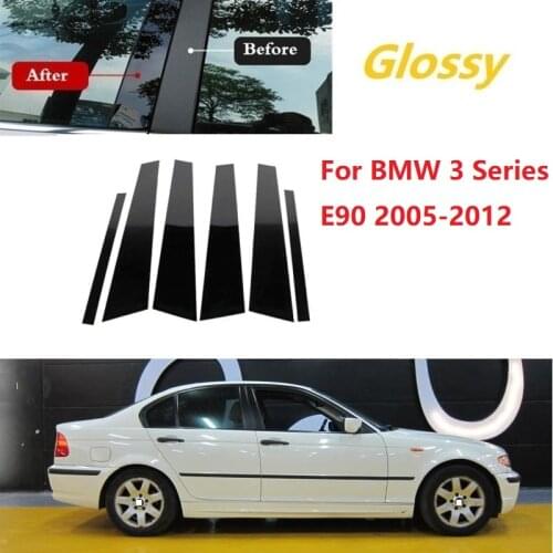 6PCS Polished Pillar Posts Fit For BMW 3 Series E90 2005-2012 Window Trim Cover BC column sticker