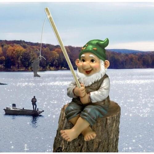 The Fishing Gnome Sitter Garden Gnome Statue Cute Gift Outdoor Decoration Hand-cast Garden Accessories Decoration 14 X 10 cm