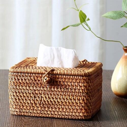 Cane woven paper towel box creative tea set storage box vintage woven paper box New Chinese style home sitting room to receive