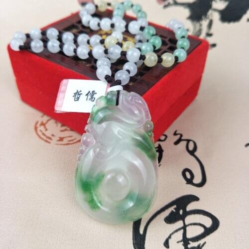Zhe Ru Jewelry Pure Natural Jadeite Ice Bottom Green Ruyi Pendant Tricolor Jade Bead Pendant Chain Send A Certificate