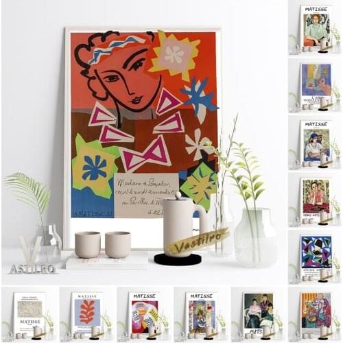 Henri Matisse Exhibition Museum Poster Female Portrait Canvas Painting The Cut-Outs Abstract Art Print Black White Sketch Decor