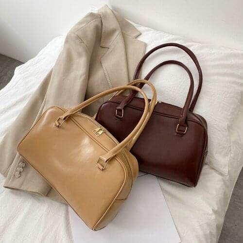 Retro Fashion Women Handbags Casual Vintage PU Leather Solid Color Large Capacity Underarm Shoulder Bags For Female